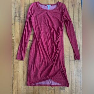 Leith Long Sleeve Red Dress with Side Ruching & Tulip Bottom - Size Large